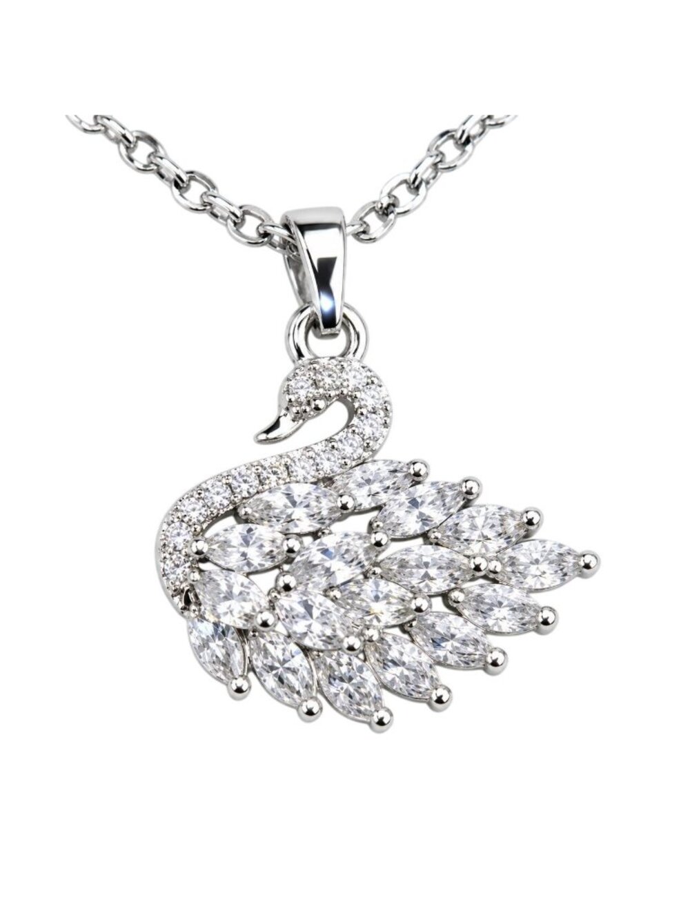 Vintage Swan Necklace Made with Swarovski Crystal 16 - 18" Silver Overlay Chain